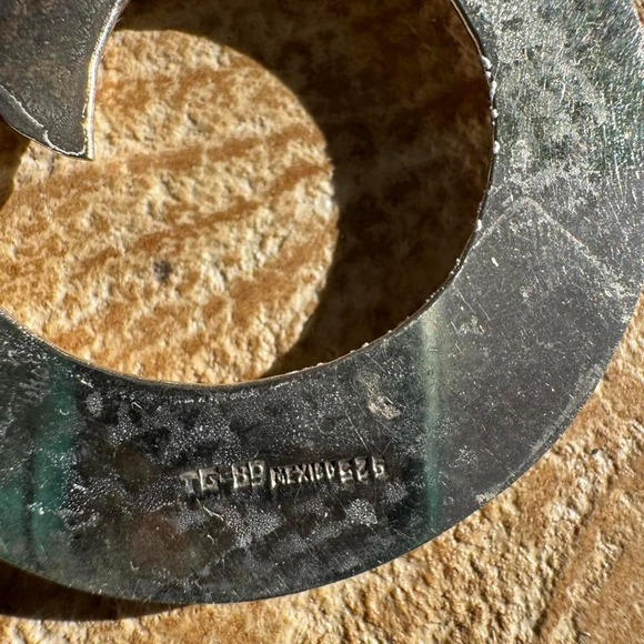 Sterling Silver Wave Pin / Pendant - taxco mexico ocean organic circle large - Picture 4 of 4